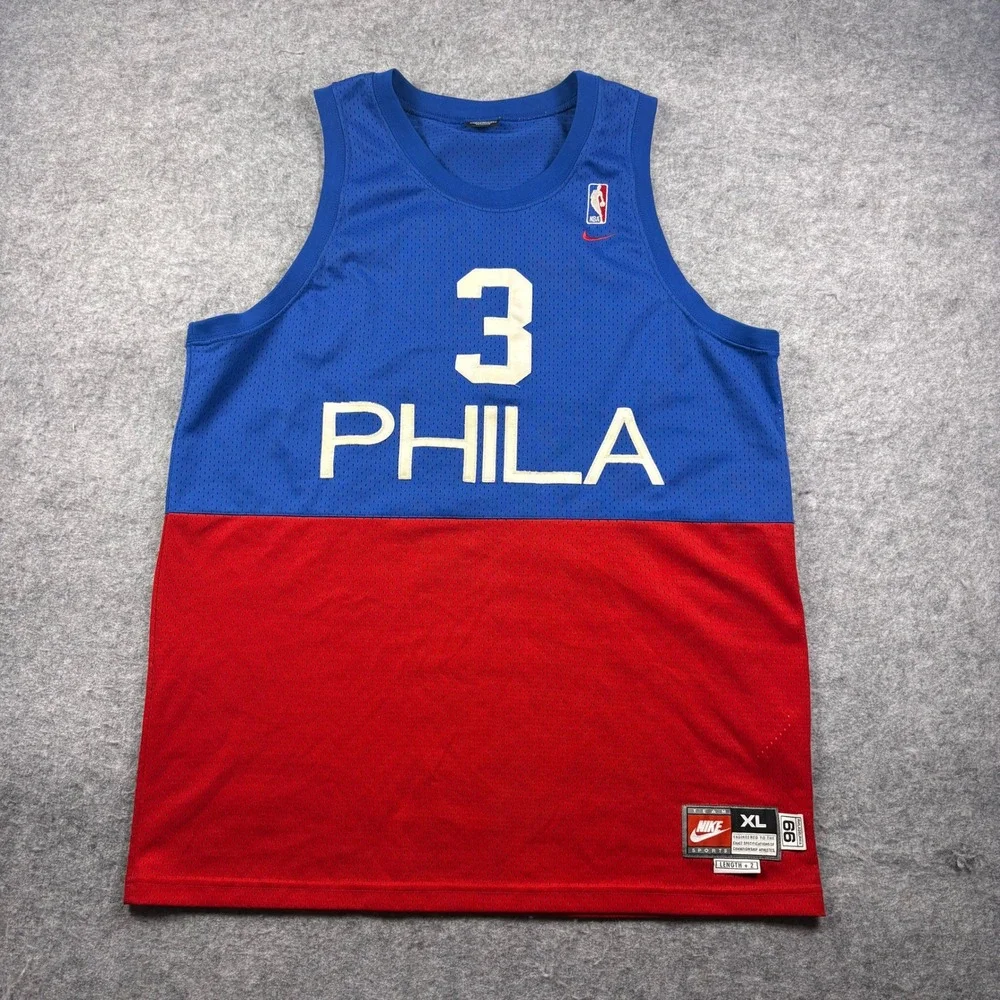 Vintage Nike Allen Iverson Philadelphia 76ers Jersey Blue Red Mesh XL 3 PHILA
